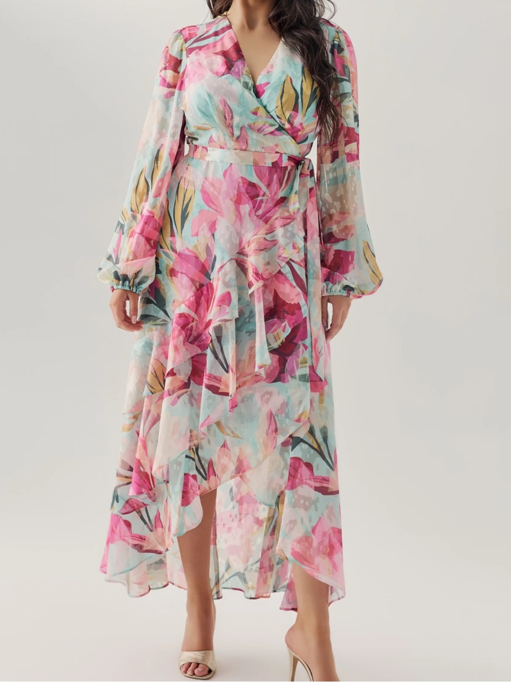 Hutch Sadey Mint Multi Tropical Floral Burnout Wrap Midi Dress Size 2X